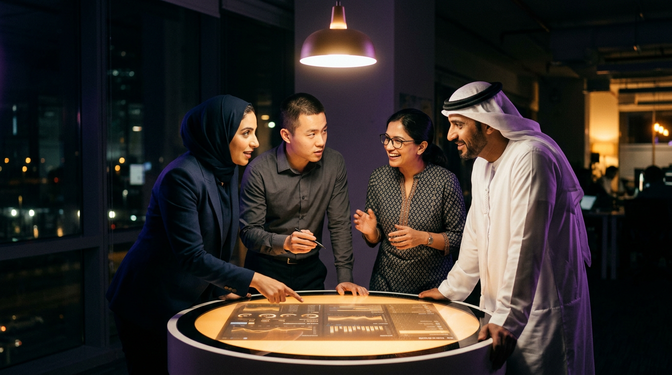 PuncakData engineers and data scientists collaborating in a modern workspace