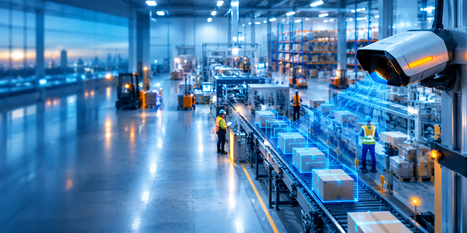 AI vision and enterprise platform dashboards running across an industrial site